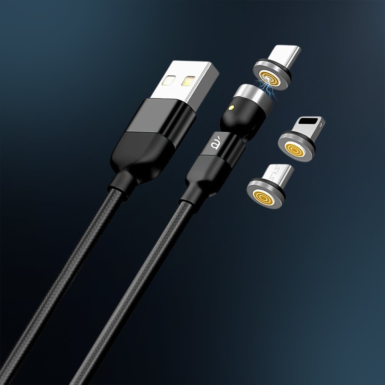 0301 3 In 1 Magnetic Usb Charging Cable  Usb-c Android And Lightning With Extra Protecting Nylon Strong Magnetic Cable With Full Rotation Support Fast Charging