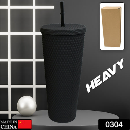 0304 Cup With Straw Reusable Matte Studded Tumbler With Leak Proof Lid Water Cup Travel Mug Coffee Ice Water Bottle Double Walled Insulated Tumbler Bpa Free (1 Pc)